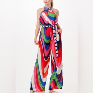 Bright Multi-Color Wide-Leg Jumpsuit with Belt